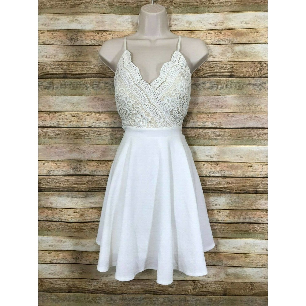 Olive Tree Cream Lace Embroidered Mini Dress